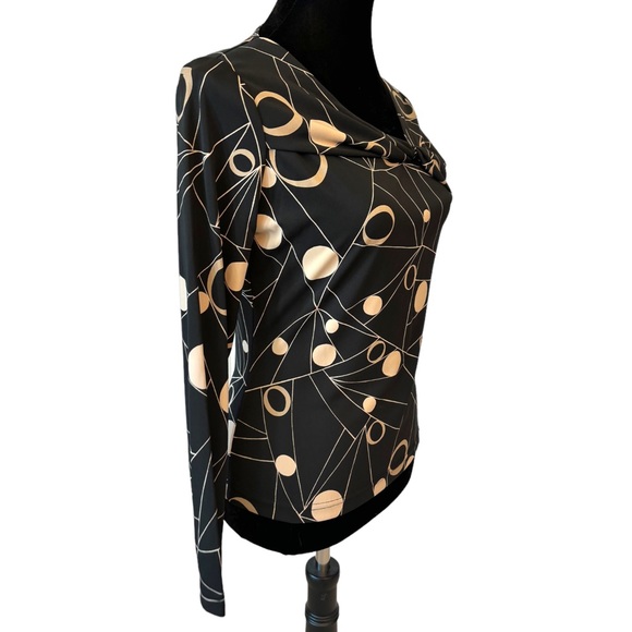 Worth Knot Front Black & Tan Stretch Polka Dot Top - Picture 4 of 6